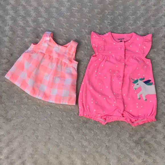 Carter’s Newborn Baby Girl Bundle Unicorn Romper - Picture 2 of 5
